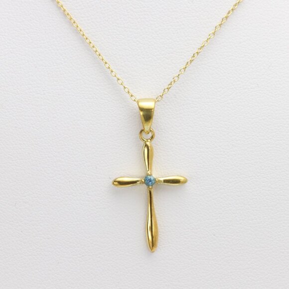 Silver Cross Natural Blue Topaz Cross Pendant plated with 14k gold - Picture 3 of 8